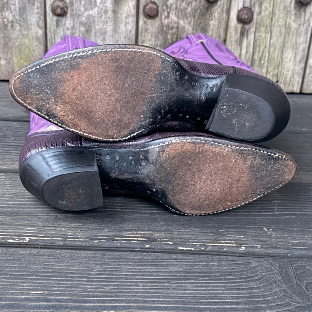 Vintage Purple Tony Lama Exotic Leather Women's Cowboy Boots - Picture 7 of 8